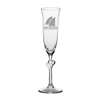 Sektglas Stölzle Lámour mit weißen Herzen und Gravur deines Logos / Designs 175 ml