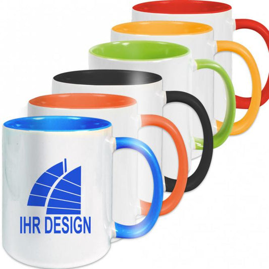 Tasse / Keramiktasse mit Fotodruck deines Logos / Designs (zweifarbig, weiß)