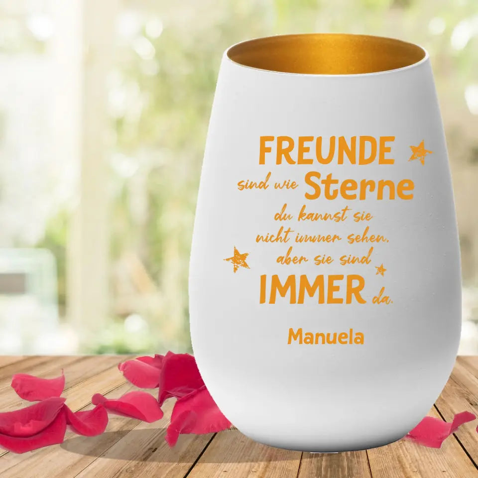 Freunde sind wie Sterne - individuell graviertes Windlicht