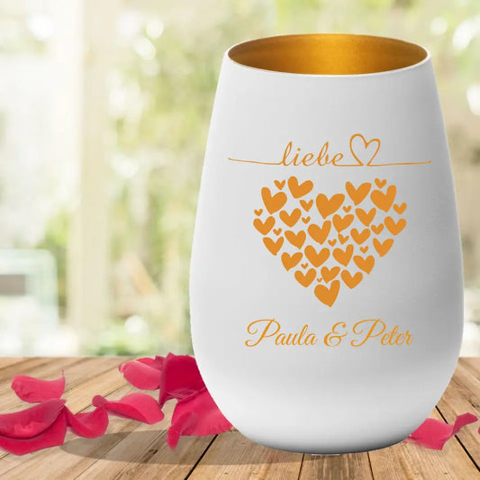 Lantern engraved with hearts and names for a wedding