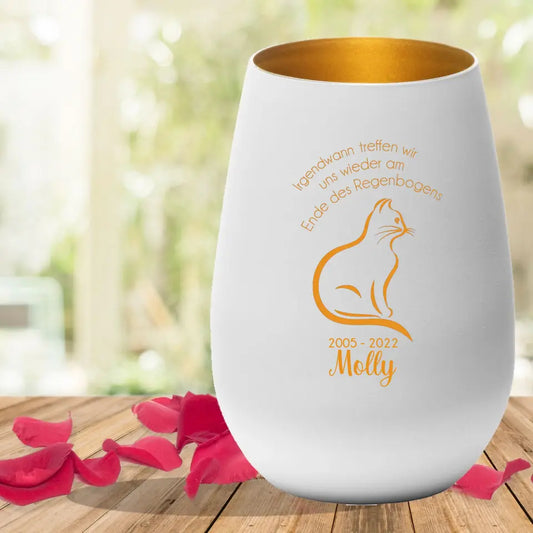 Elegant cat mourning light engraved with saying and name