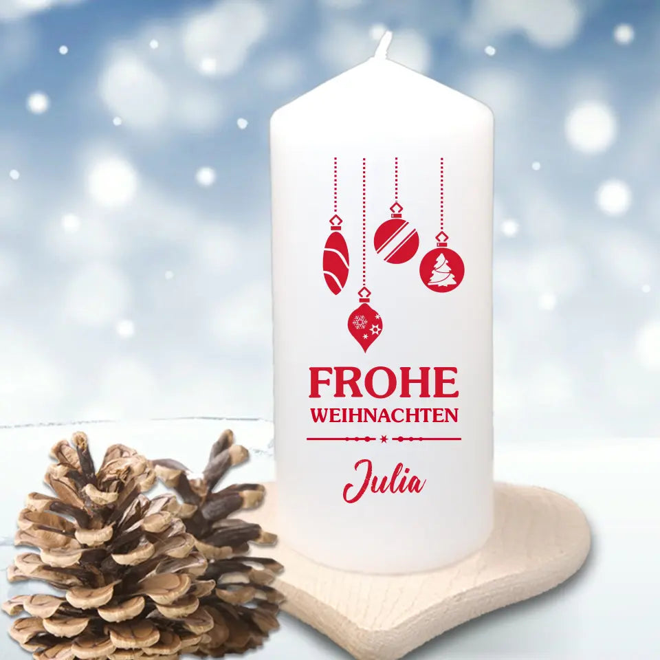 Bedruckte Kerze Frohe Weihnachten mit Namen personalisiert