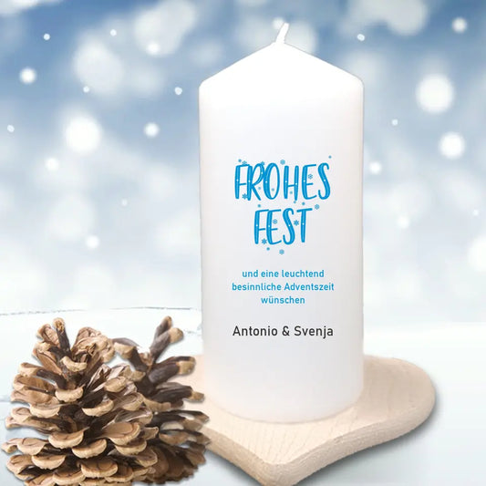 Happy Holidays - printed candle personalized with your desired text